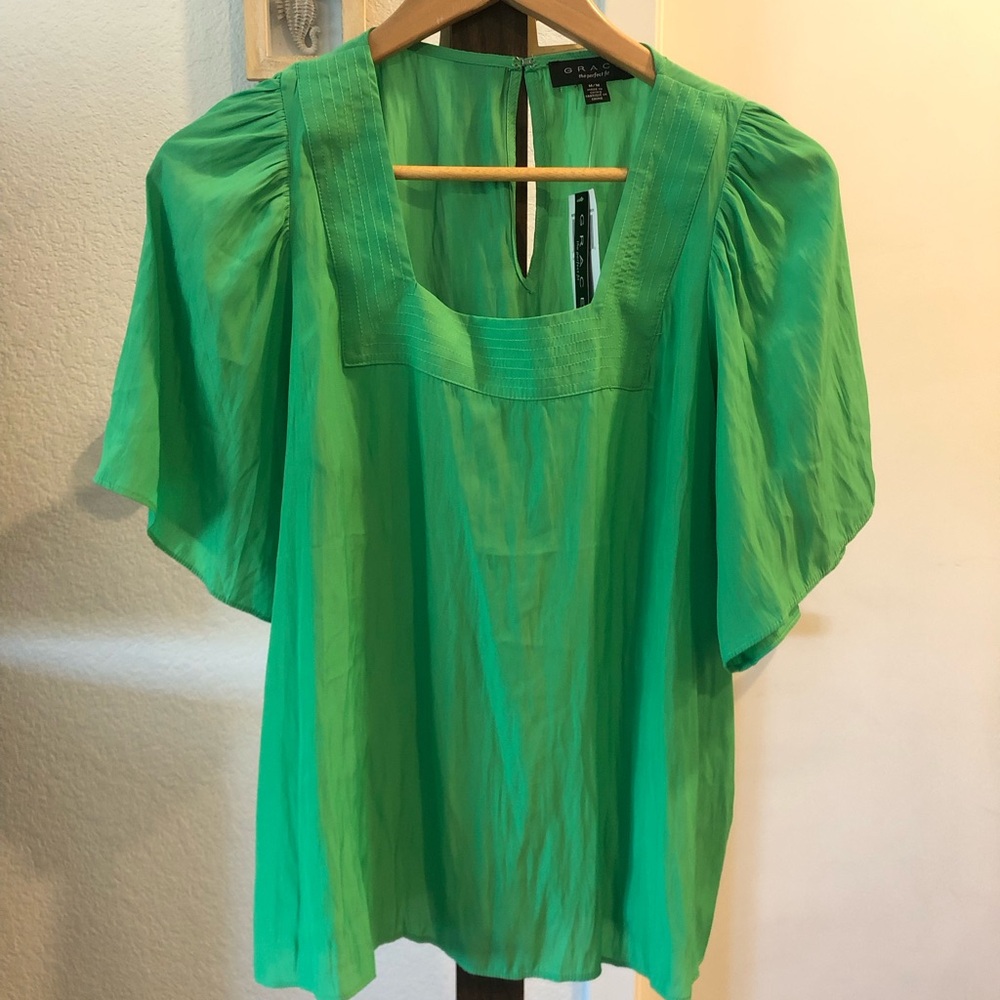 New GRACE Green flutter-sleeve blouse